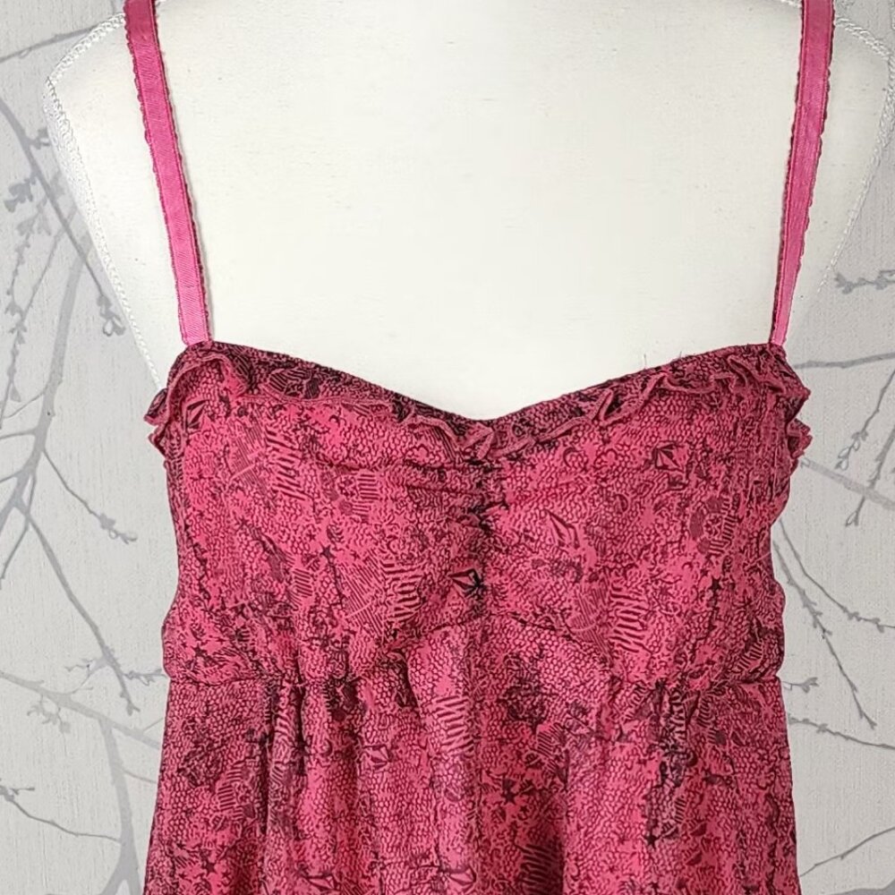 Volcom Hot Pink Lace Print Strappy Babydoll Flowy Y2K Mini Dress - Picture 2 of 8